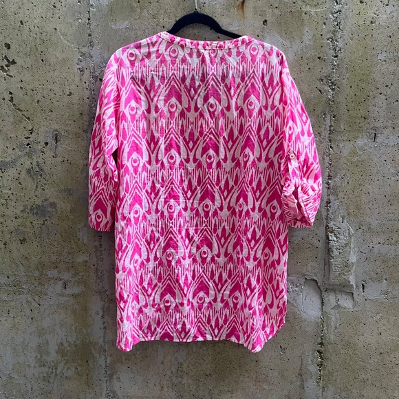 Hatley Ikat Bathing Suit Cover Up / Tunic Blouse, Pink / White, Small - Picture 4 of 10